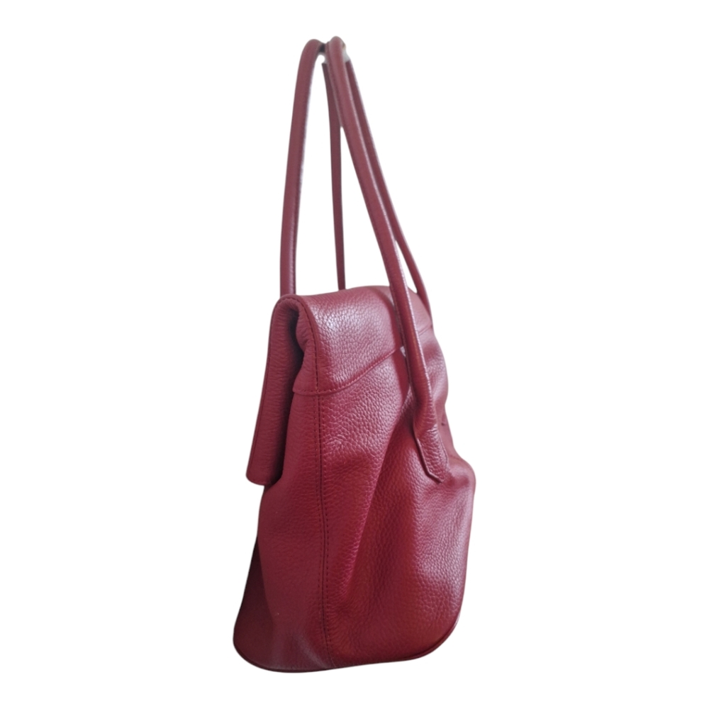 Barr Barr New York Red Pebbled Leather Hobo Foldover Bag EUC - Picture 8 of 17